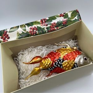 COPY - Larry Fraga Koi Fish Blown Glass Ornament 8.5” Orange Black Yellow